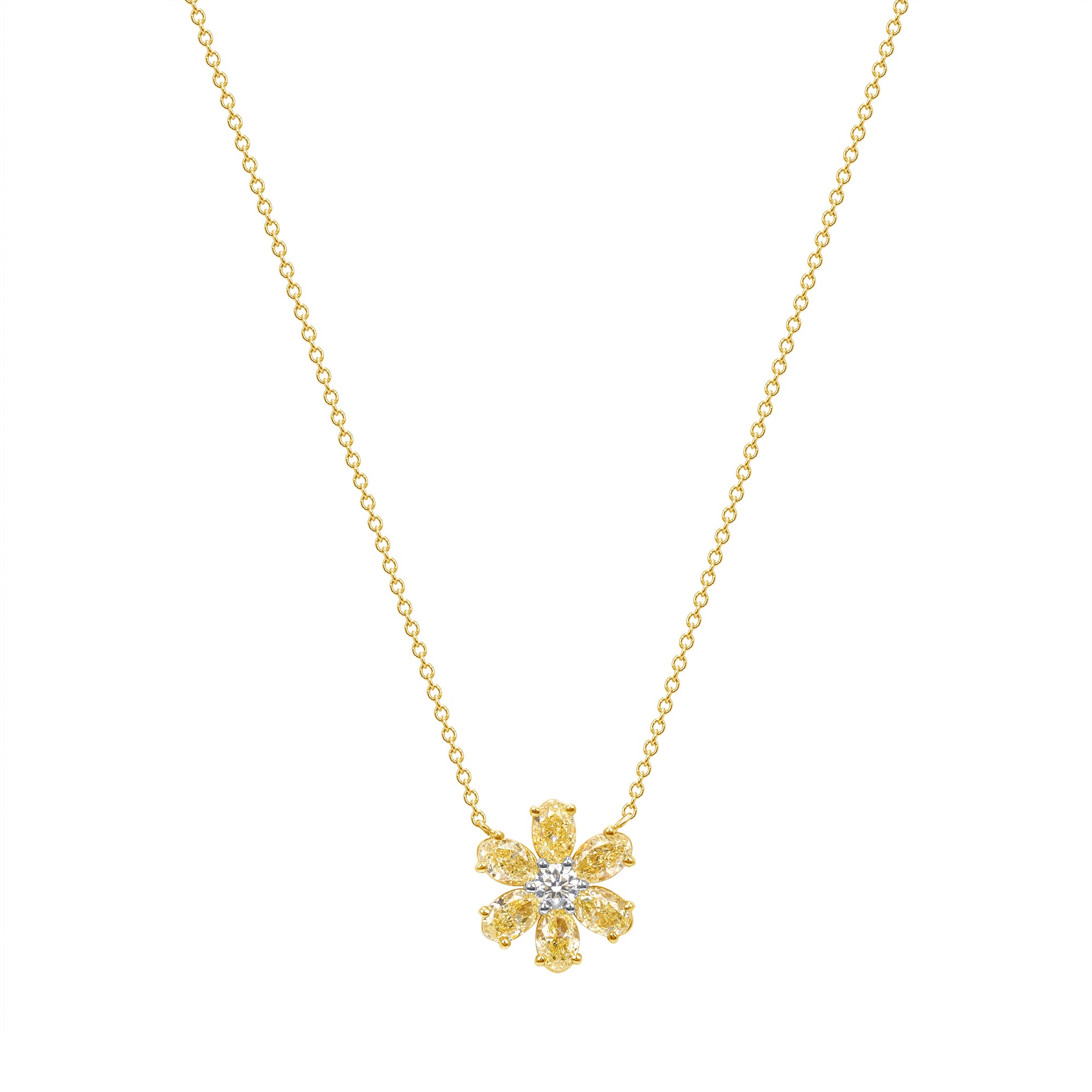 Fancy Yellow Oval Diamond Flower Pendant Necklace