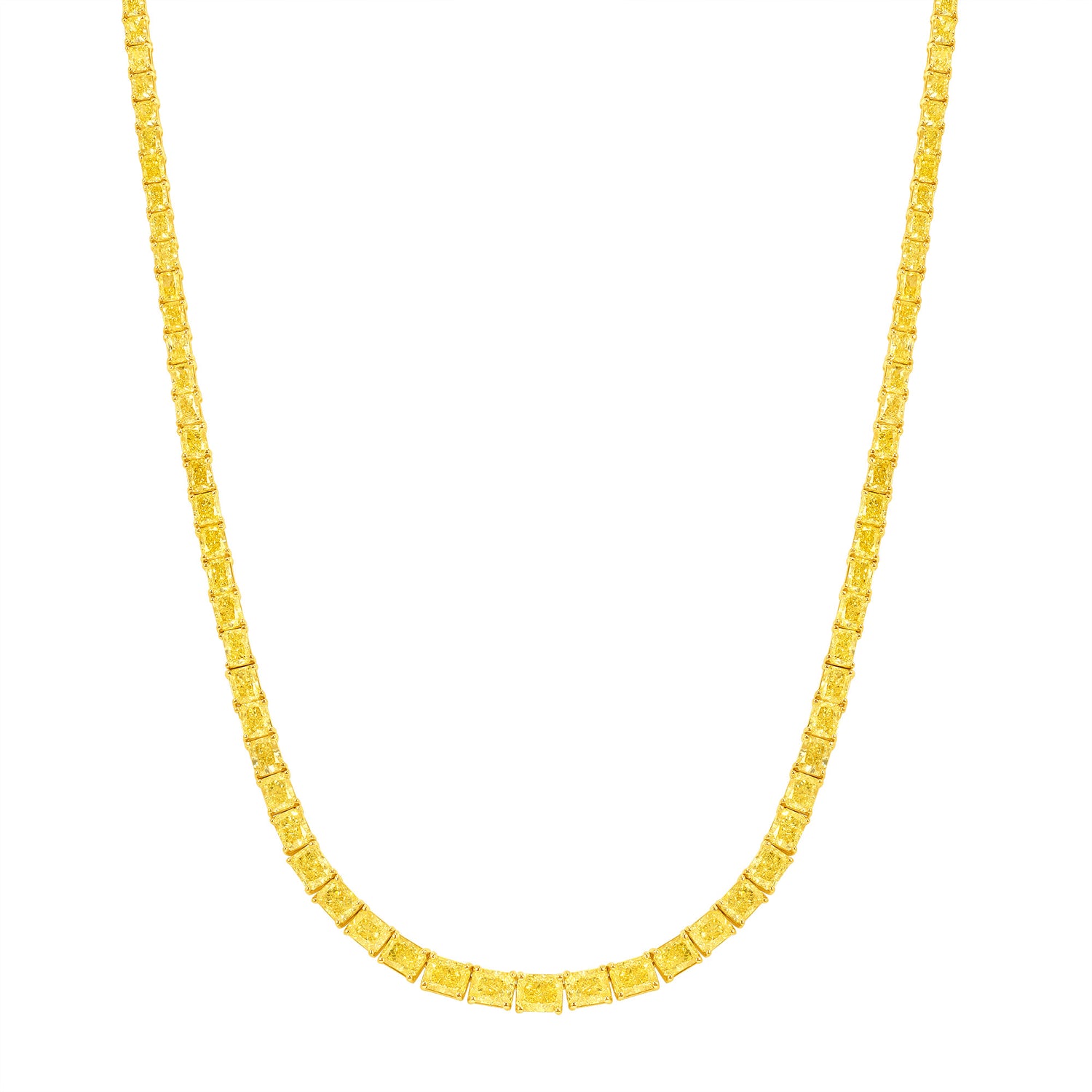30CT Fancy Radiant Yellow Diamond Tennis Necklace