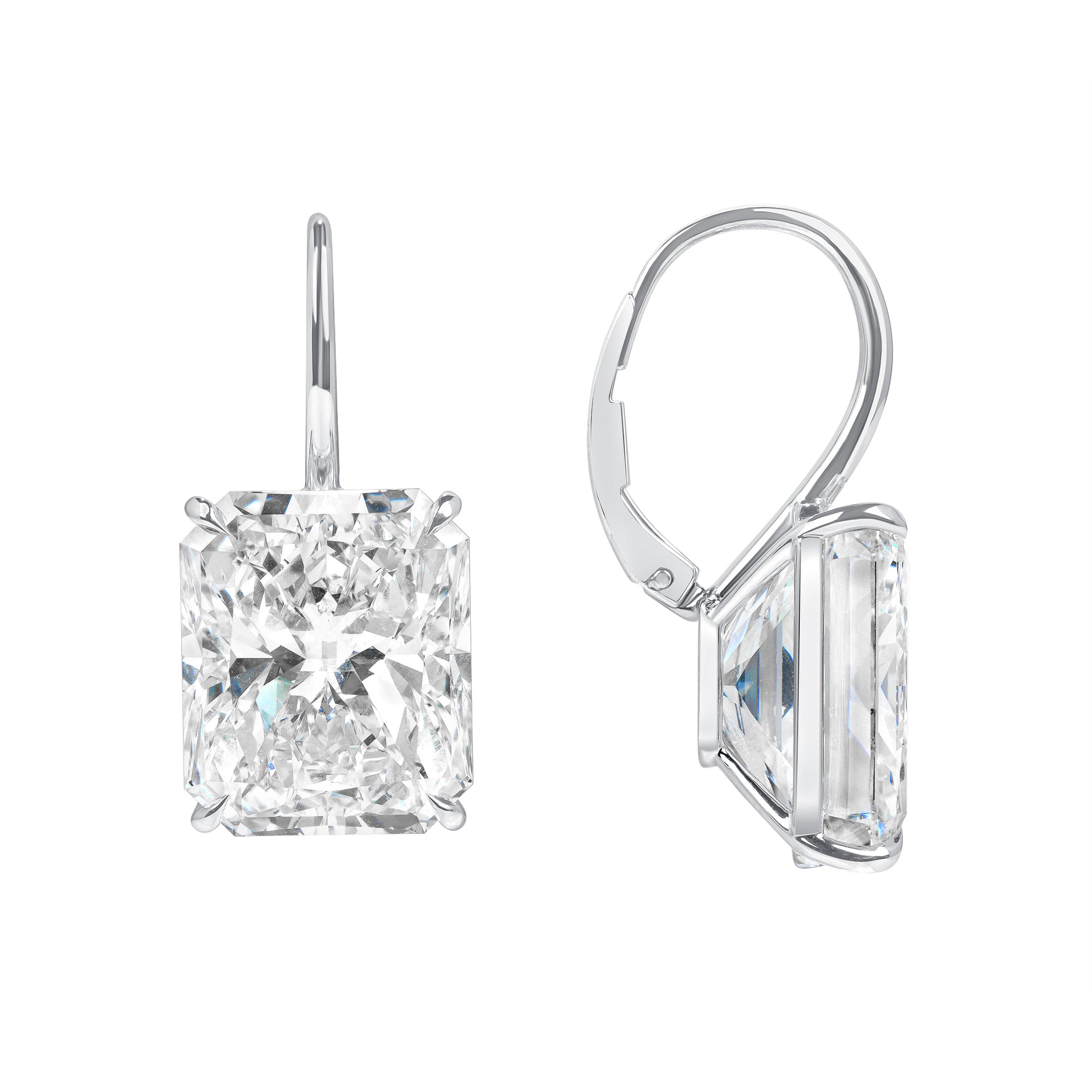 Radiant Cut Diamond Leverback Earrings