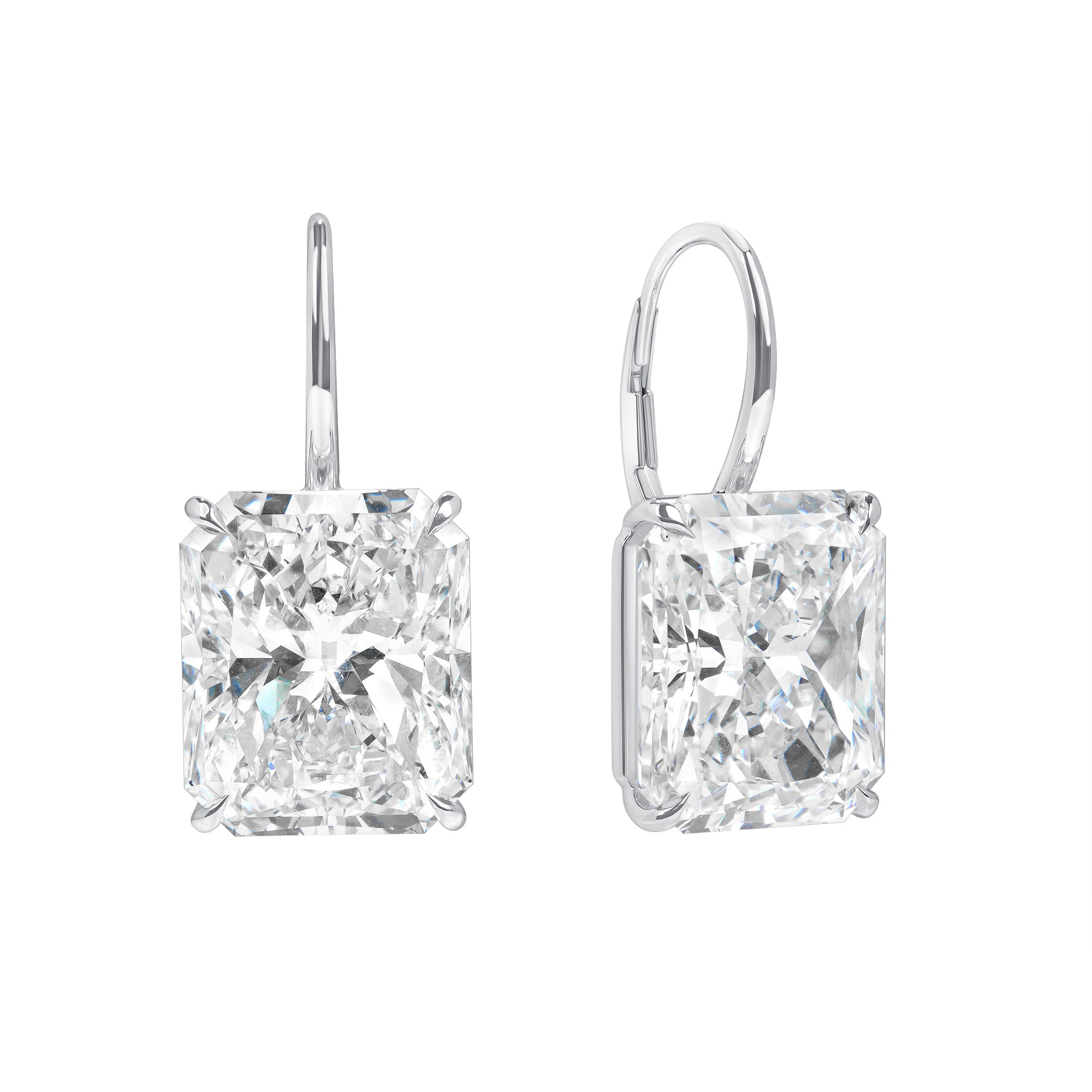 Radiant Cut Diamond Leverback Earrings