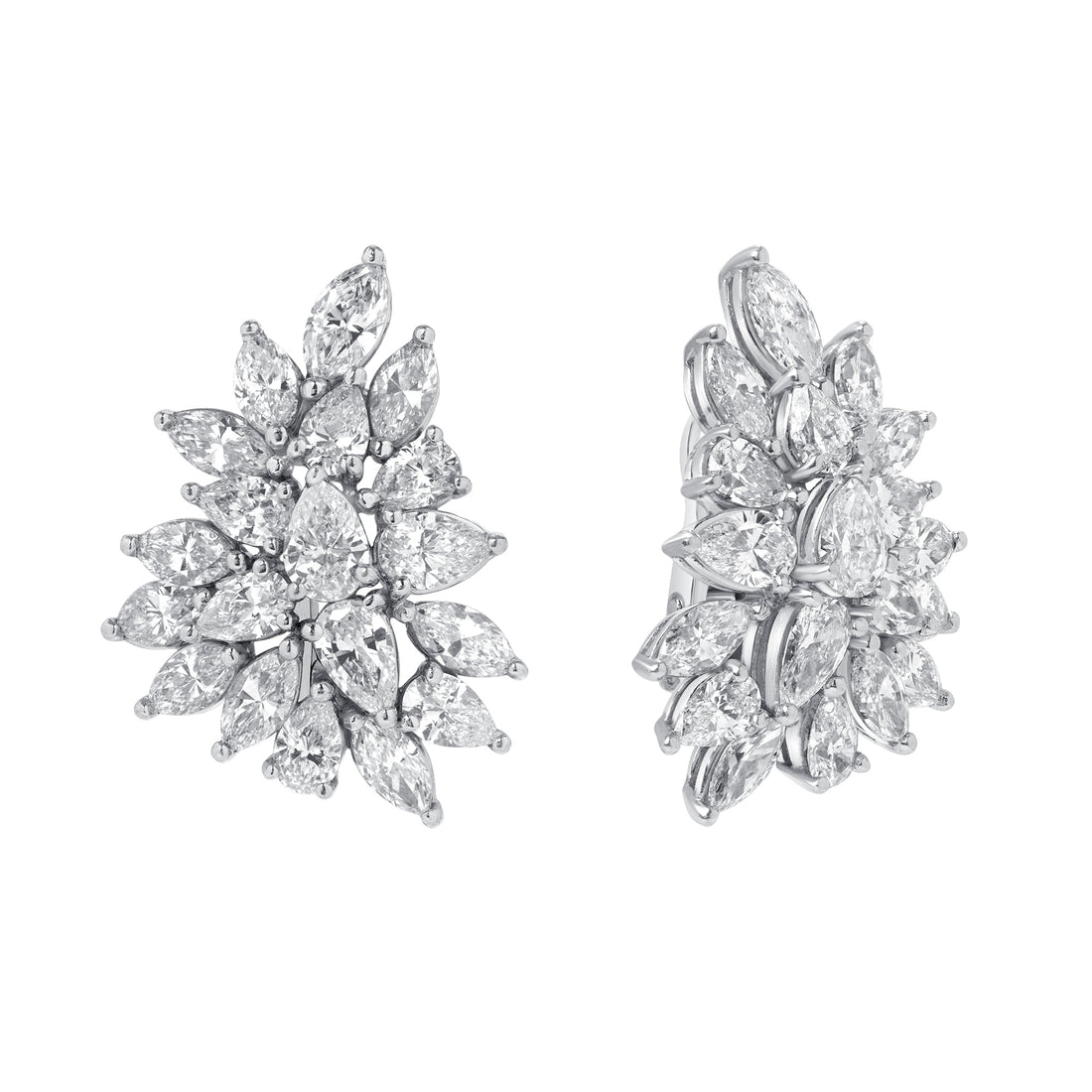 Mixed Shape Diamond Cluster Stud Earrings
