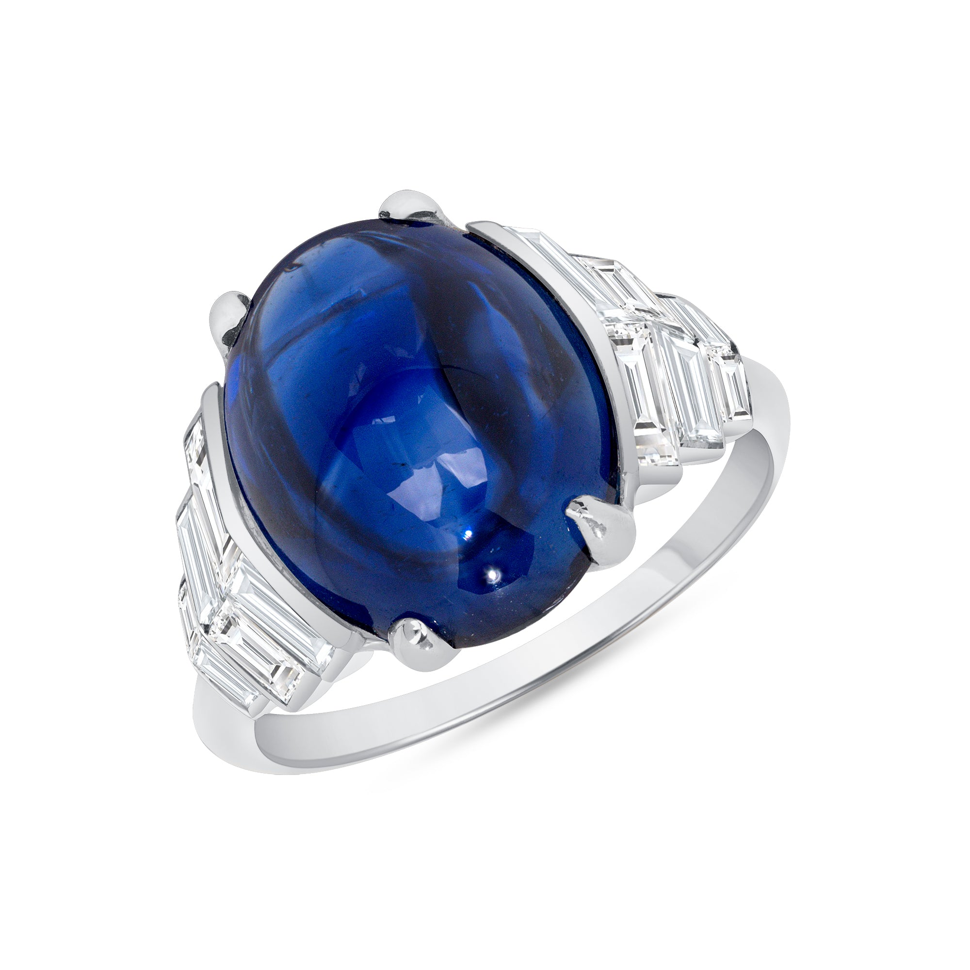 Sapphire Cabochon & Diamond Side Accents Ring