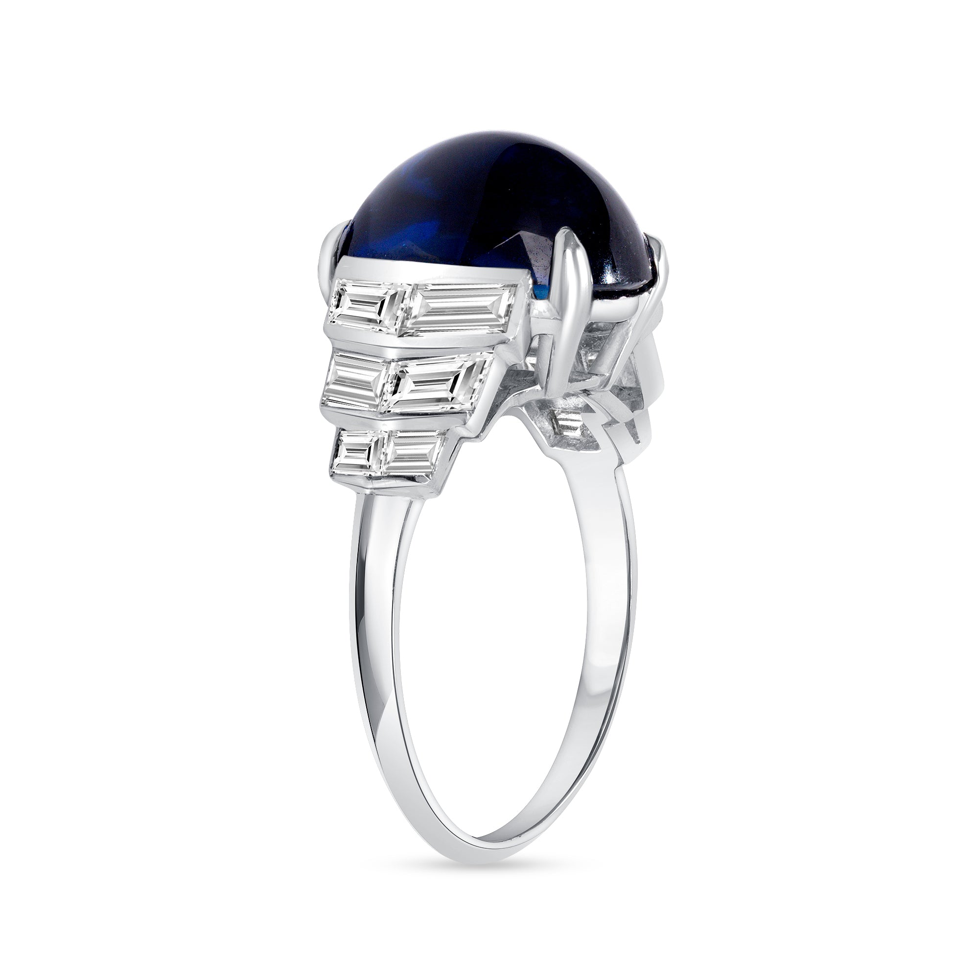 Sapphire Cabochon & Diamond Side Accents Ring