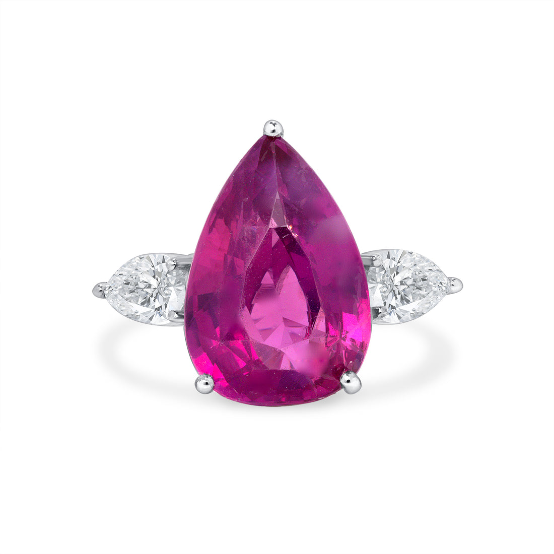 Pear Shape Ruby and Diamond Three Stone Ring