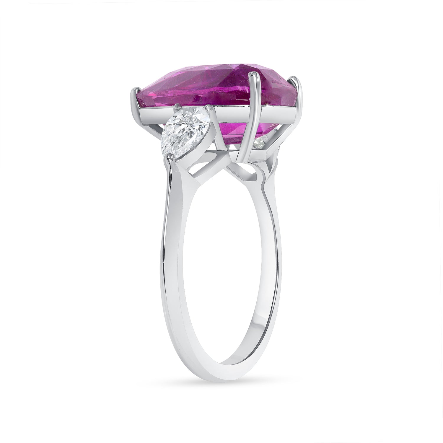 Pear Shape Ruby and Diamond Three Stone Ring