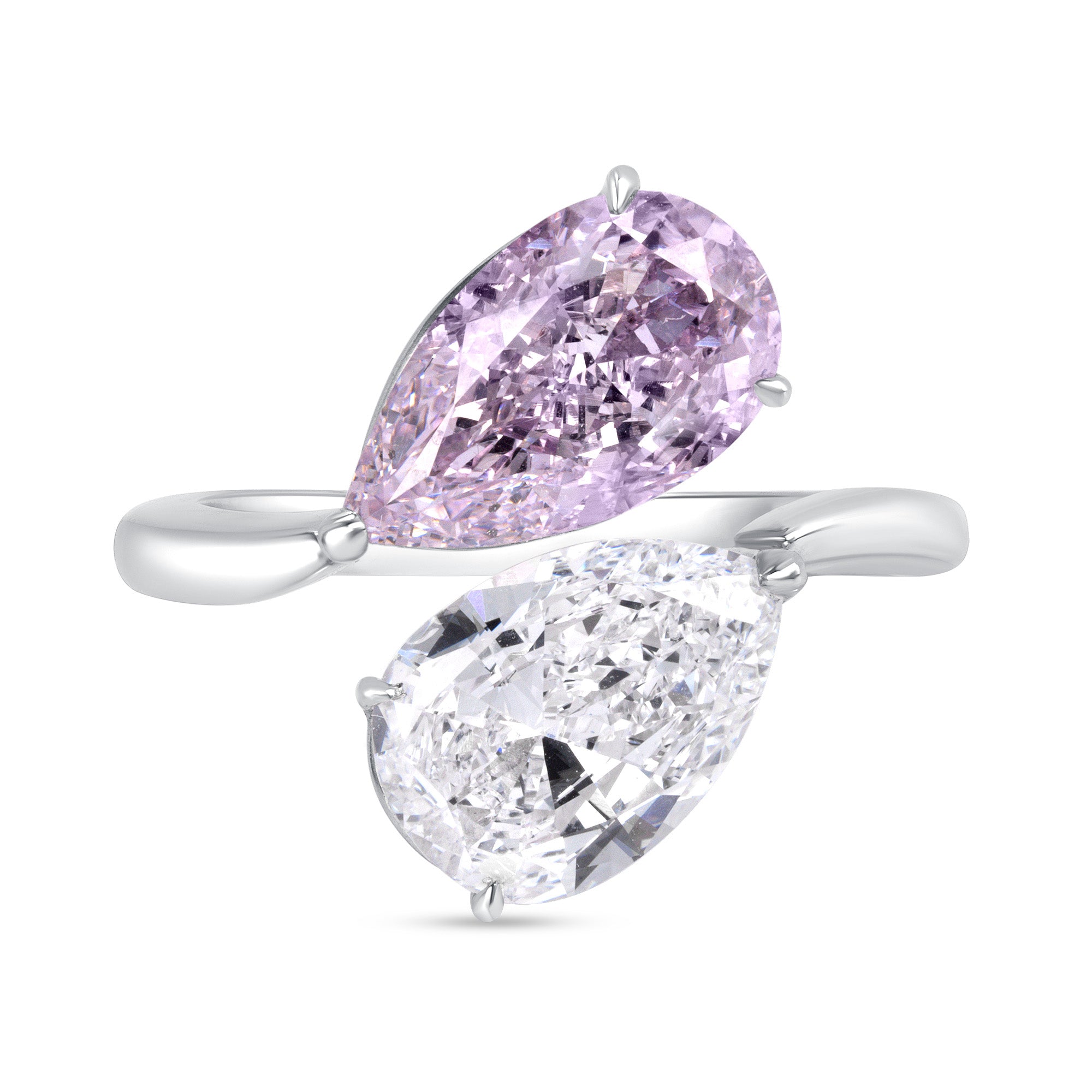 Pear Shape Purplish Pink and White Diamond Ring