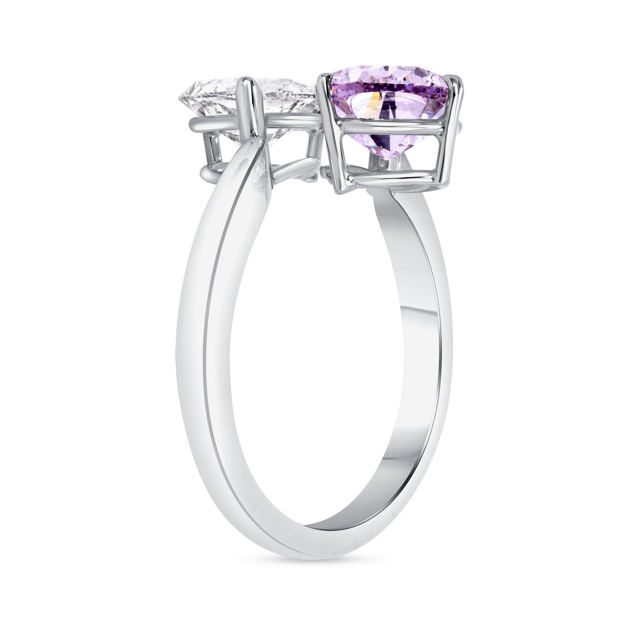 Pear Shape Purplish Pink and White Diamond Ring