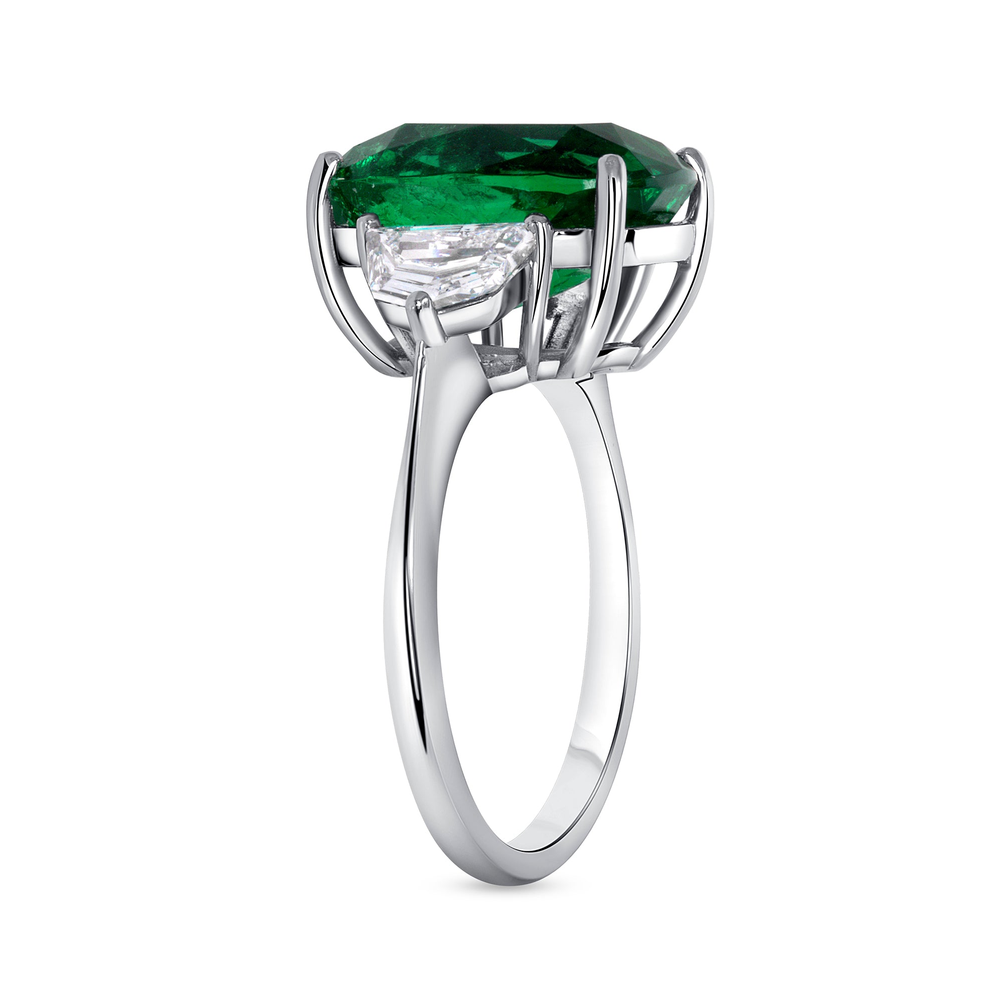 Cushion Cut Colombian Emerald and Side Diamond Ring
