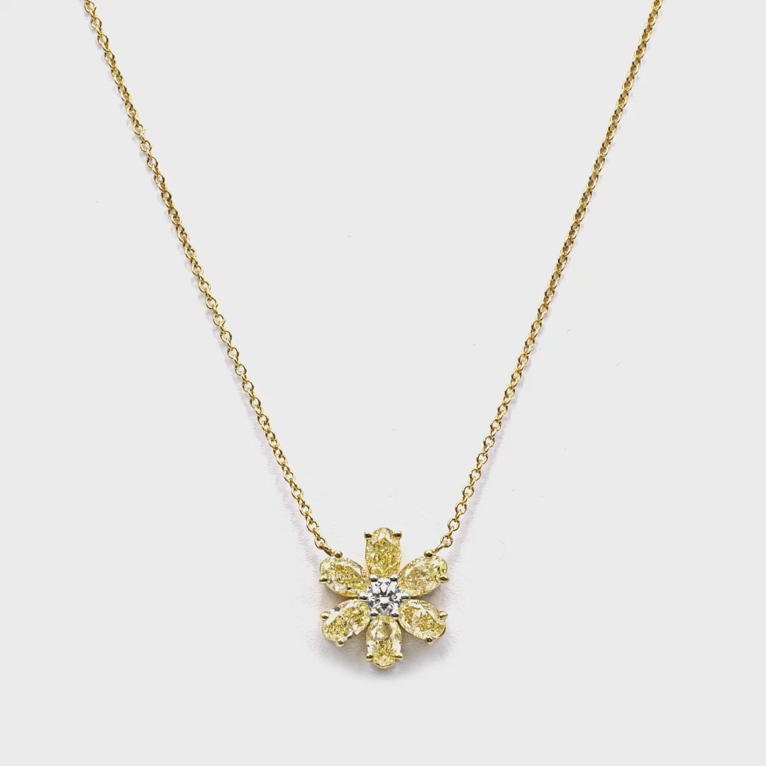 Fancy Yellow Oval Diamond Flower Pendant Necklace