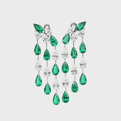 Pear Shape Emerald and Diamond Chandelier Earrings