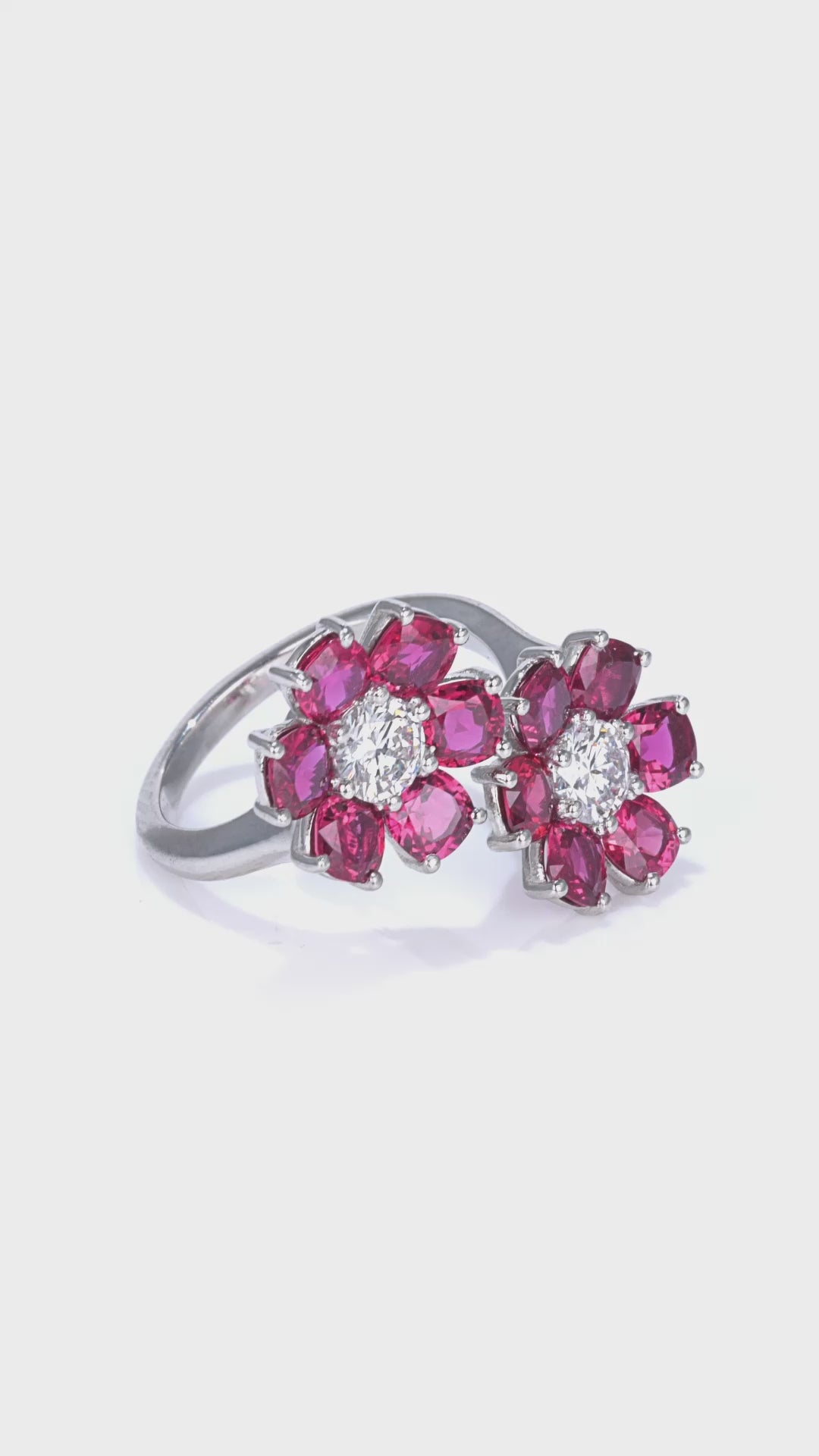 Cushion Ruby and Round Diamond Flower Ring
