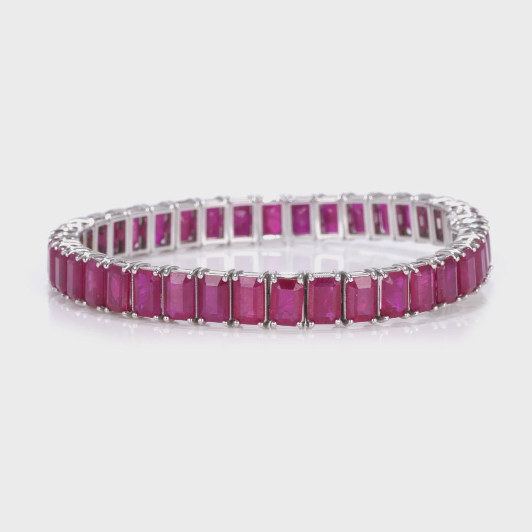 30CT Emerald Cut Burmese Ruby Tennis Bracelet