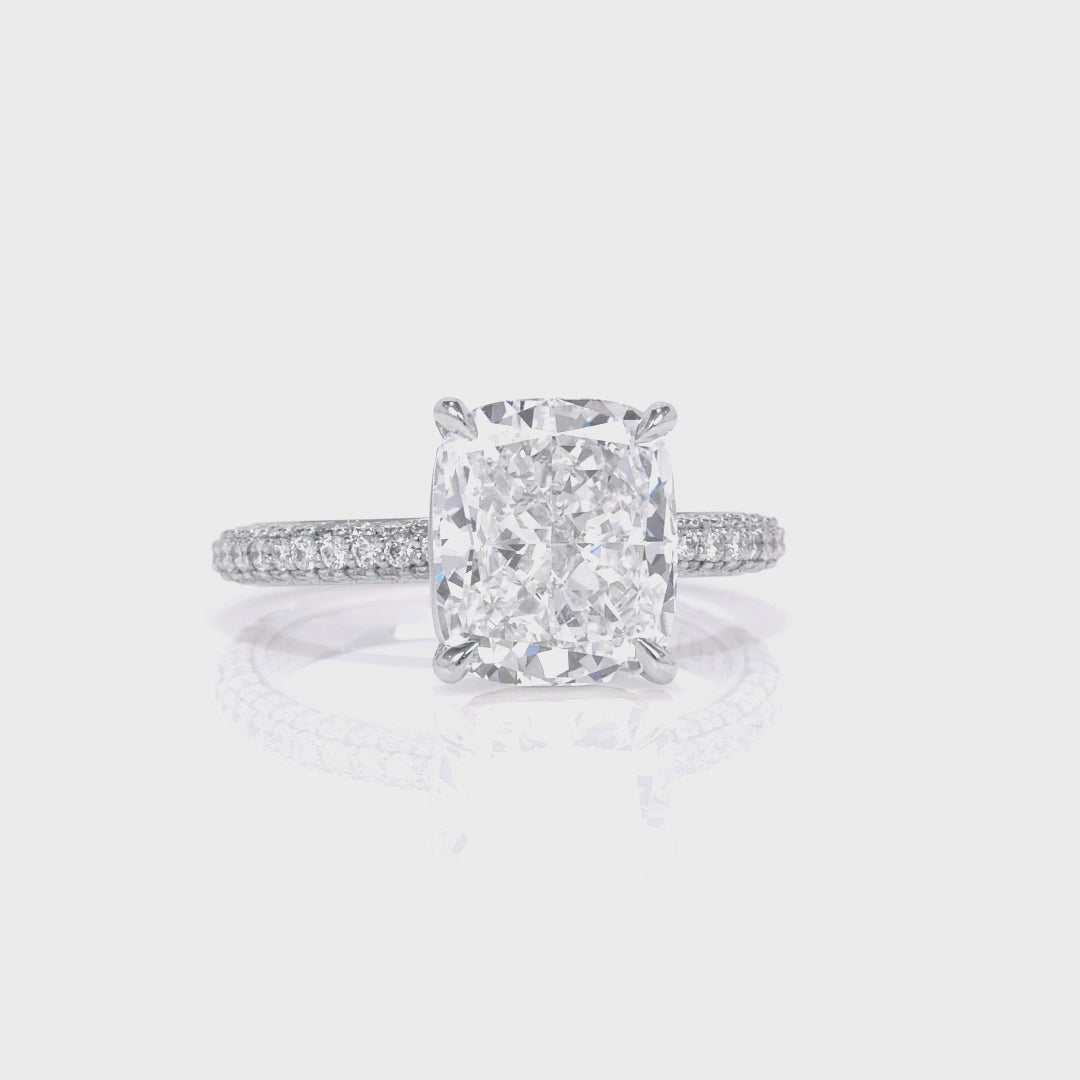 4CT Cushion Cut Diamond Ring with Pave Shank