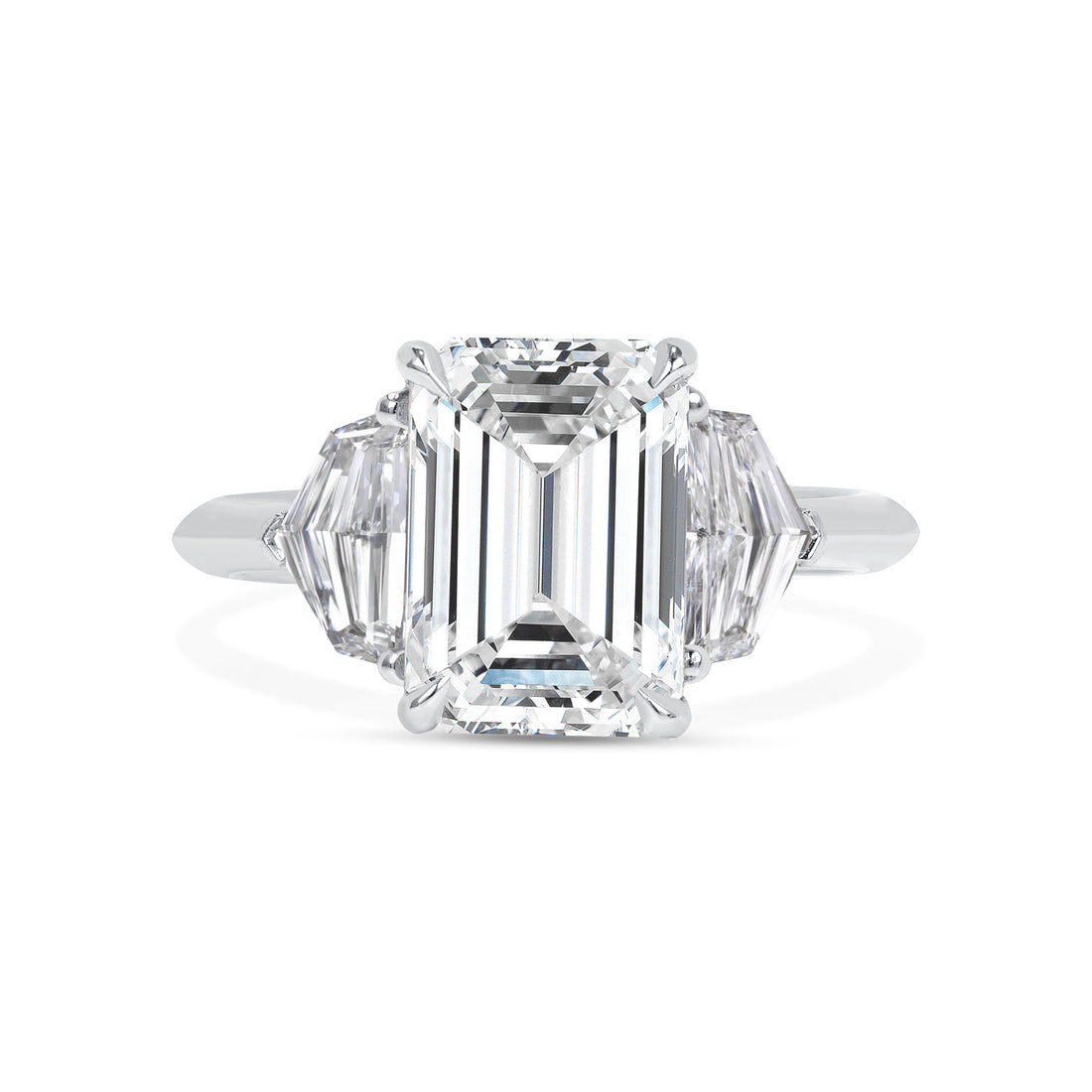 Emerald Cut Diamond Ring with Cadillac Side Stones