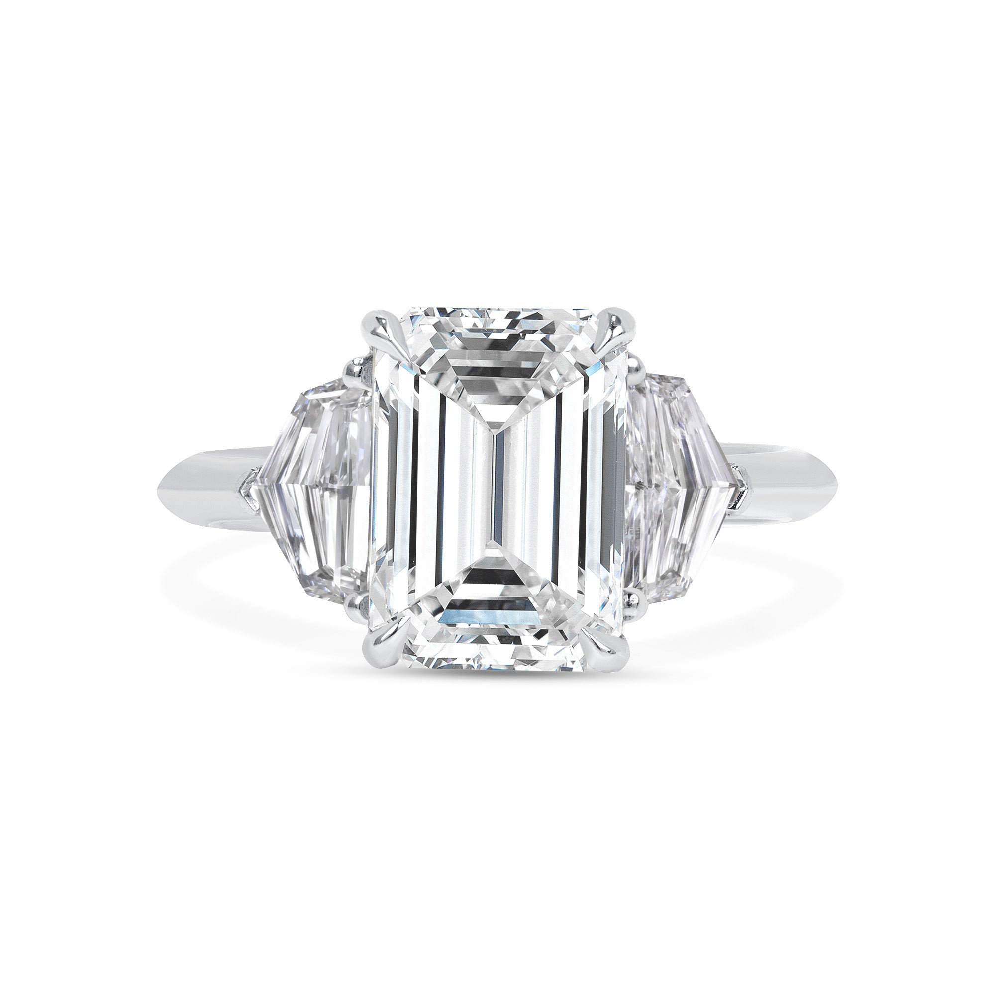 Emerald Cut Diamond Ring with Cadillac Side Stones
