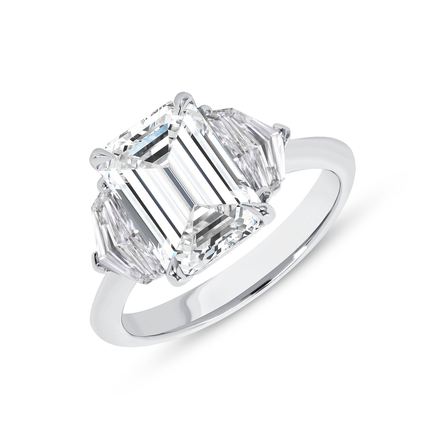 Emerald Cut Diamond Ring with Cadillac Side Stones