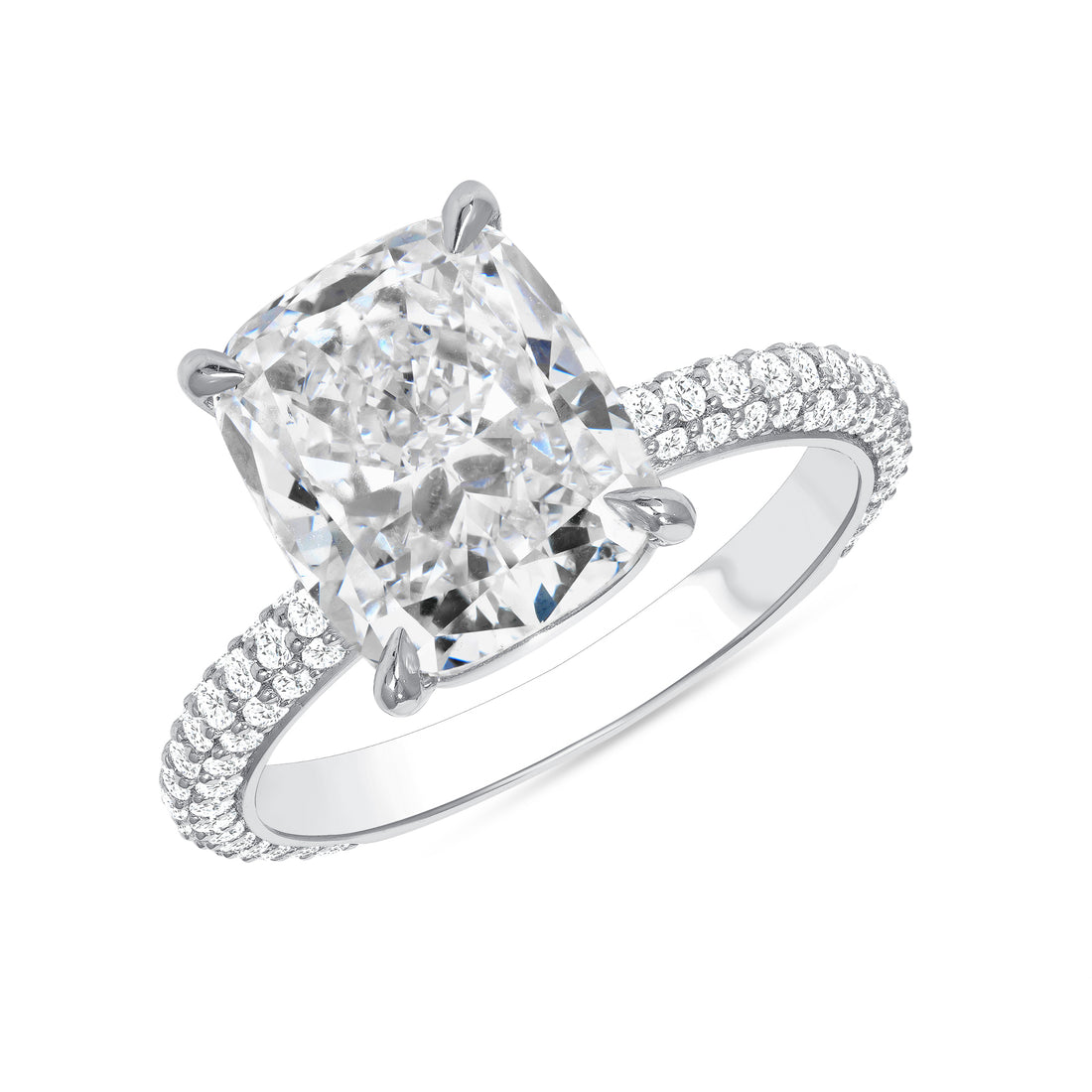4CT Cushion Cut Diamond Ring with Pave Shank