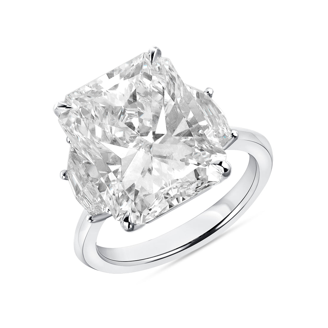 Radiant Cut Diamond and Cadillac Diamond Side Stone Ring