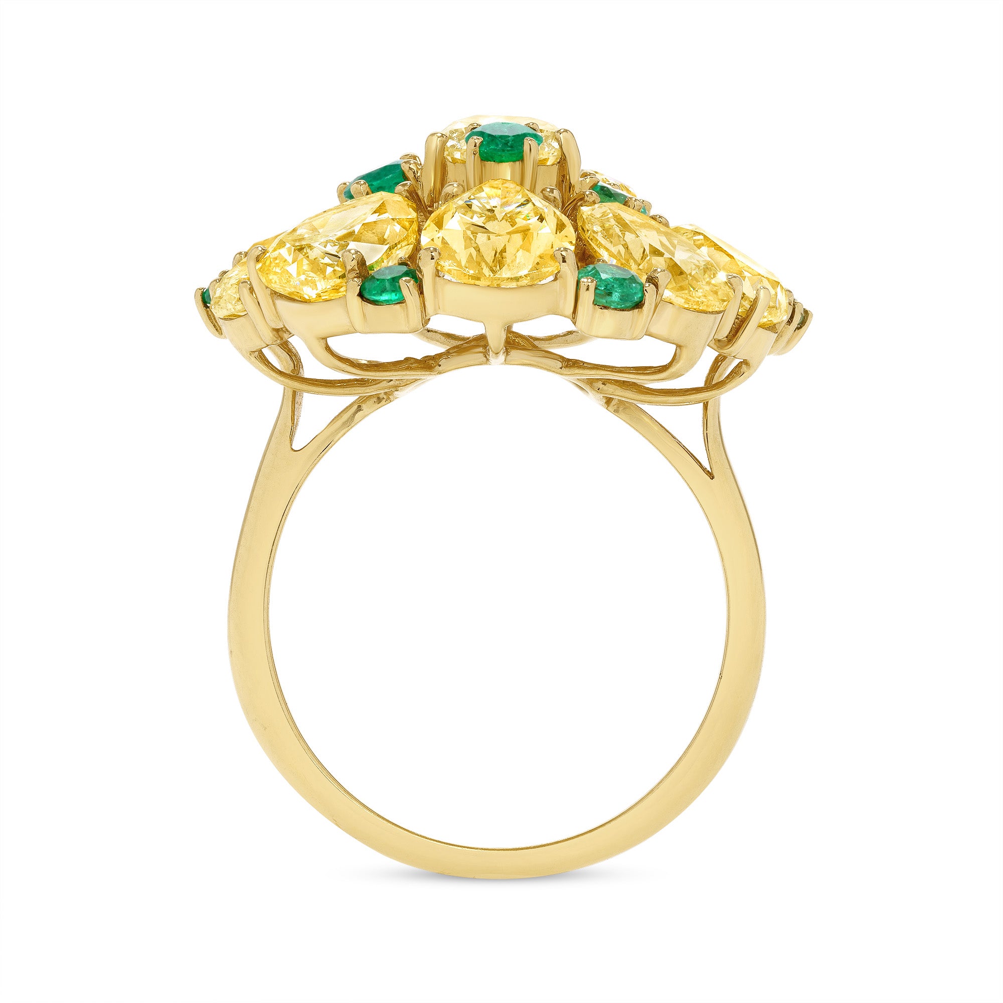 Pear Shape Yellow Diamond and Colombian Emerald Ring