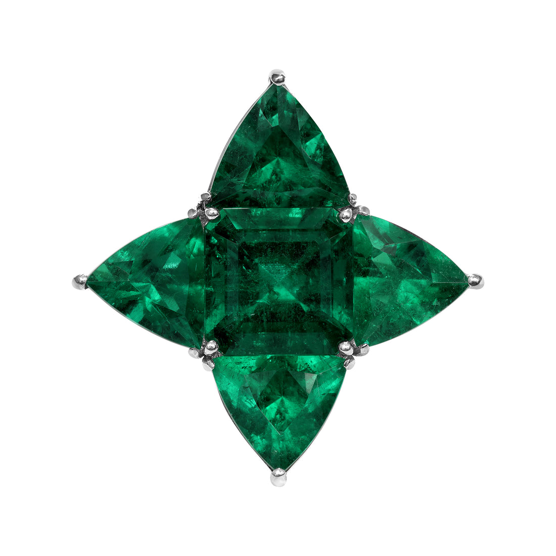 Five Stone Emerald and Triangle Cut Colombian Emerald Ring