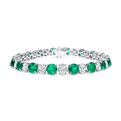 Round Brilliant Colombian Emerald and Oval Cut Diamond Bracelet