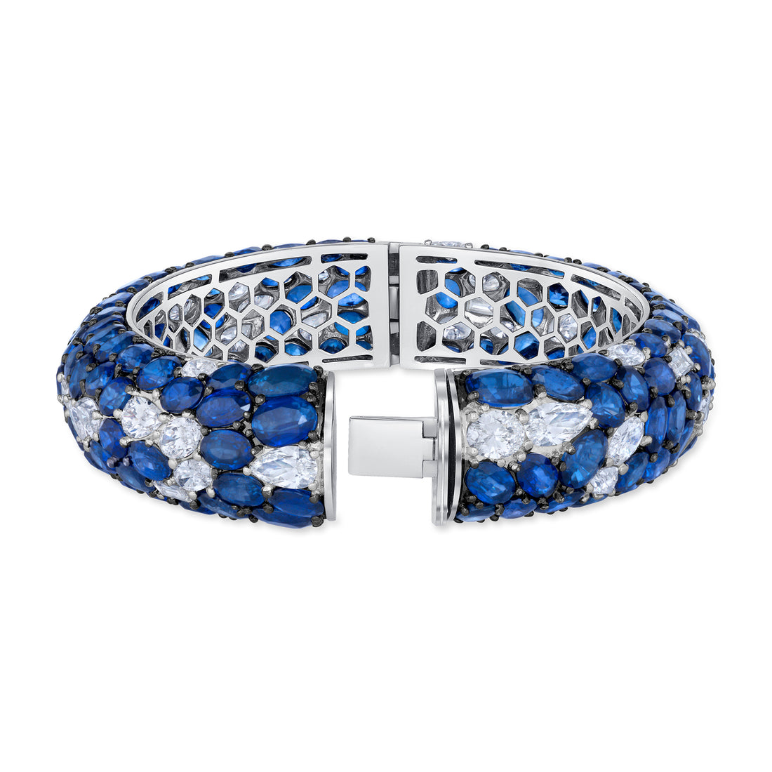 Oval Cut Sapphire and Round Brilliant Cut Diamond Bangle