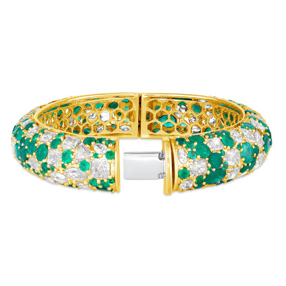 Mixed-cut Colombian Emerald and Diamond Bangle
