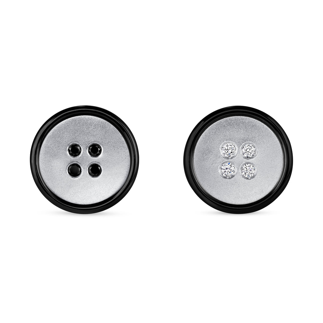 Black & White Diamond Accented Button Cufflinks