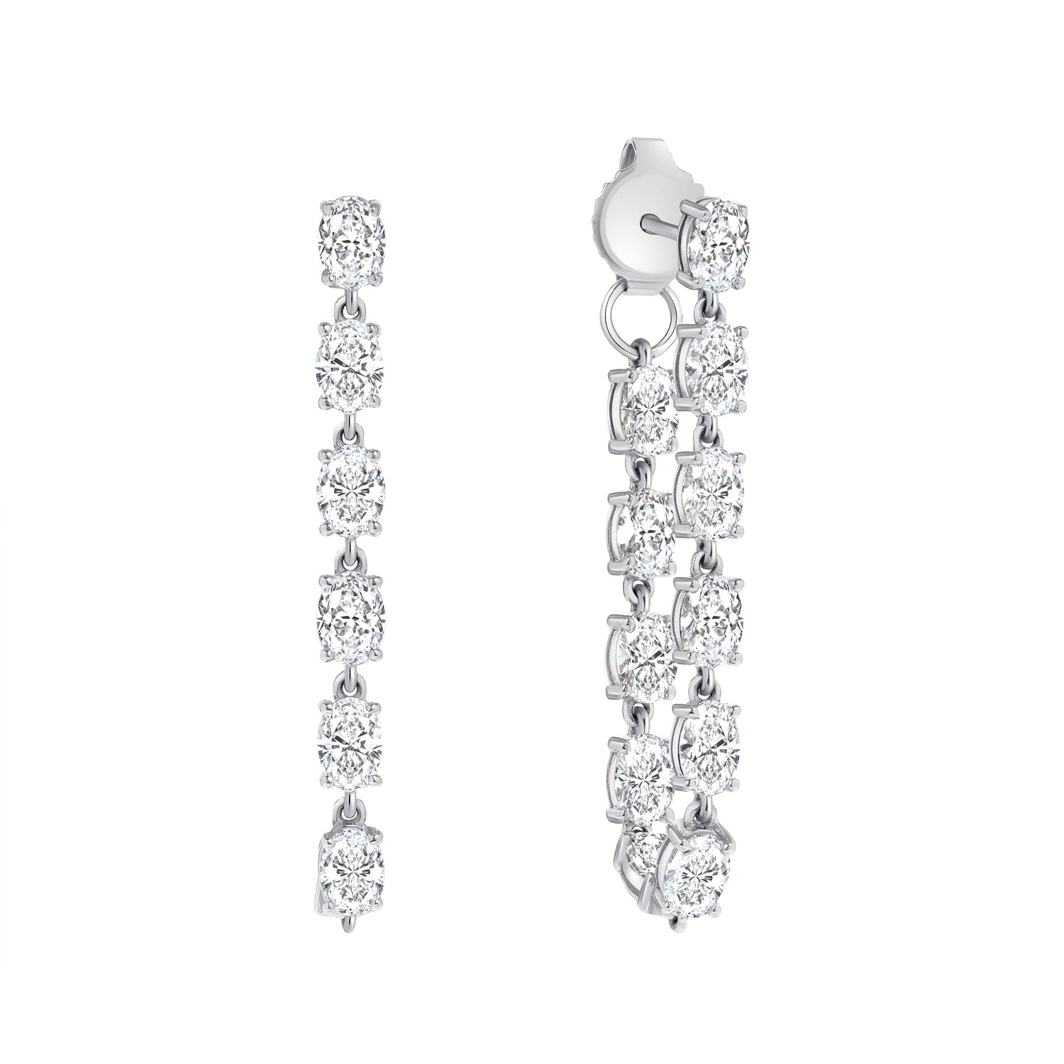 18k White Gold Front and Back Oval Diamond Dangling Earrings