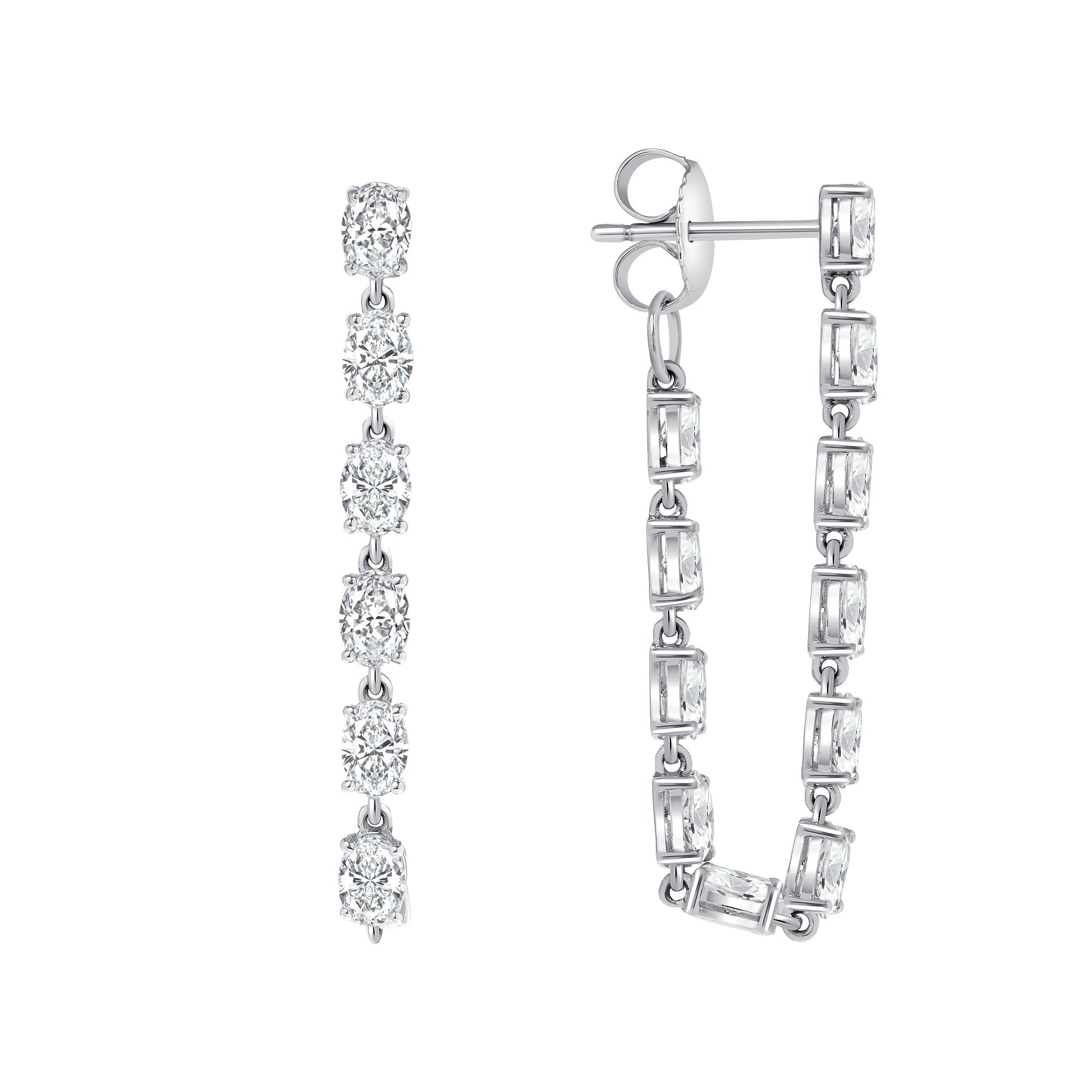 18k White Gold Front and Back Oval Diamond Dangling Earrings