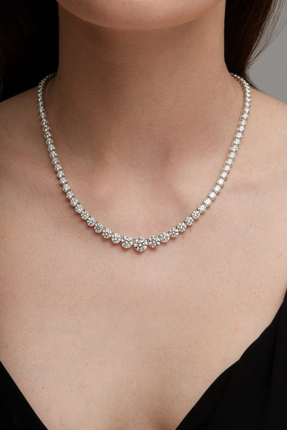 18k White Gold Round Brilliant 26.07CT Diamond Riviera Necklace