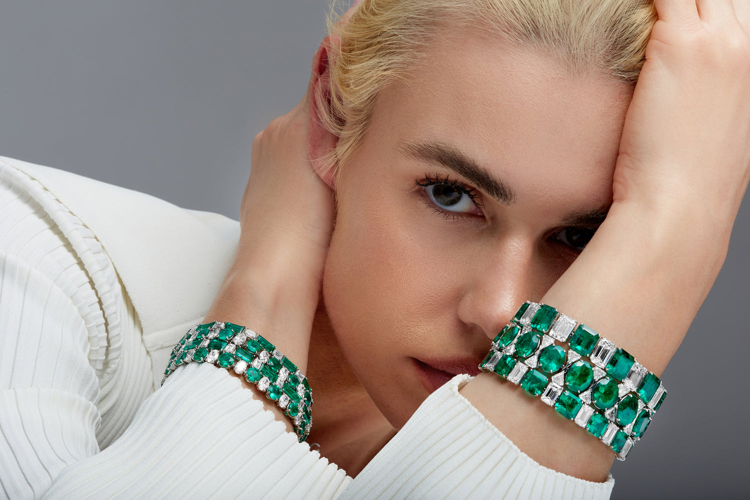 Emerald Cut Colombian Emerald and Emerald Cut Diamond Bracelet