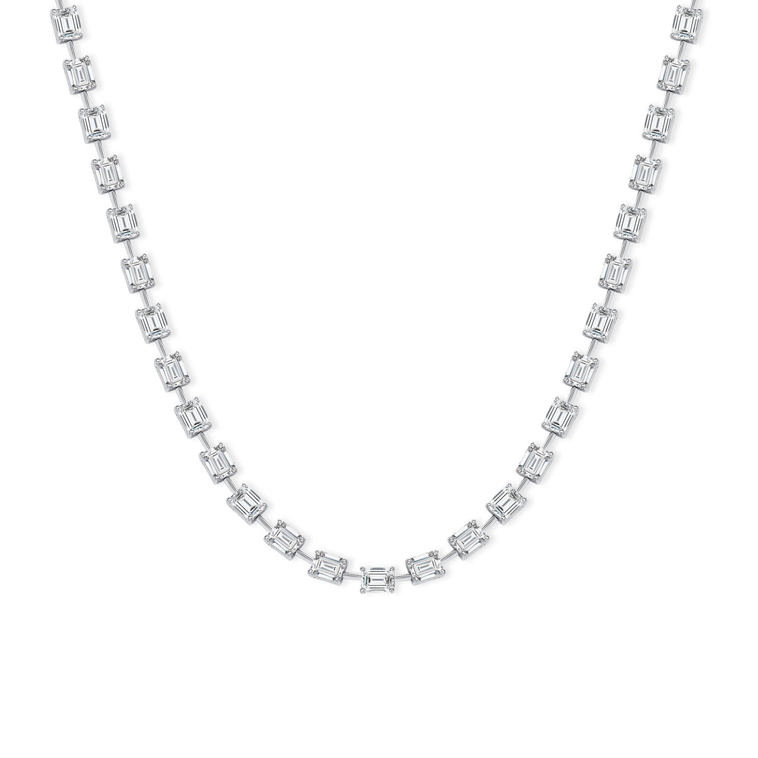 18K White Gold 22.68CT Emerald Cut Diamond Tennis Necklace