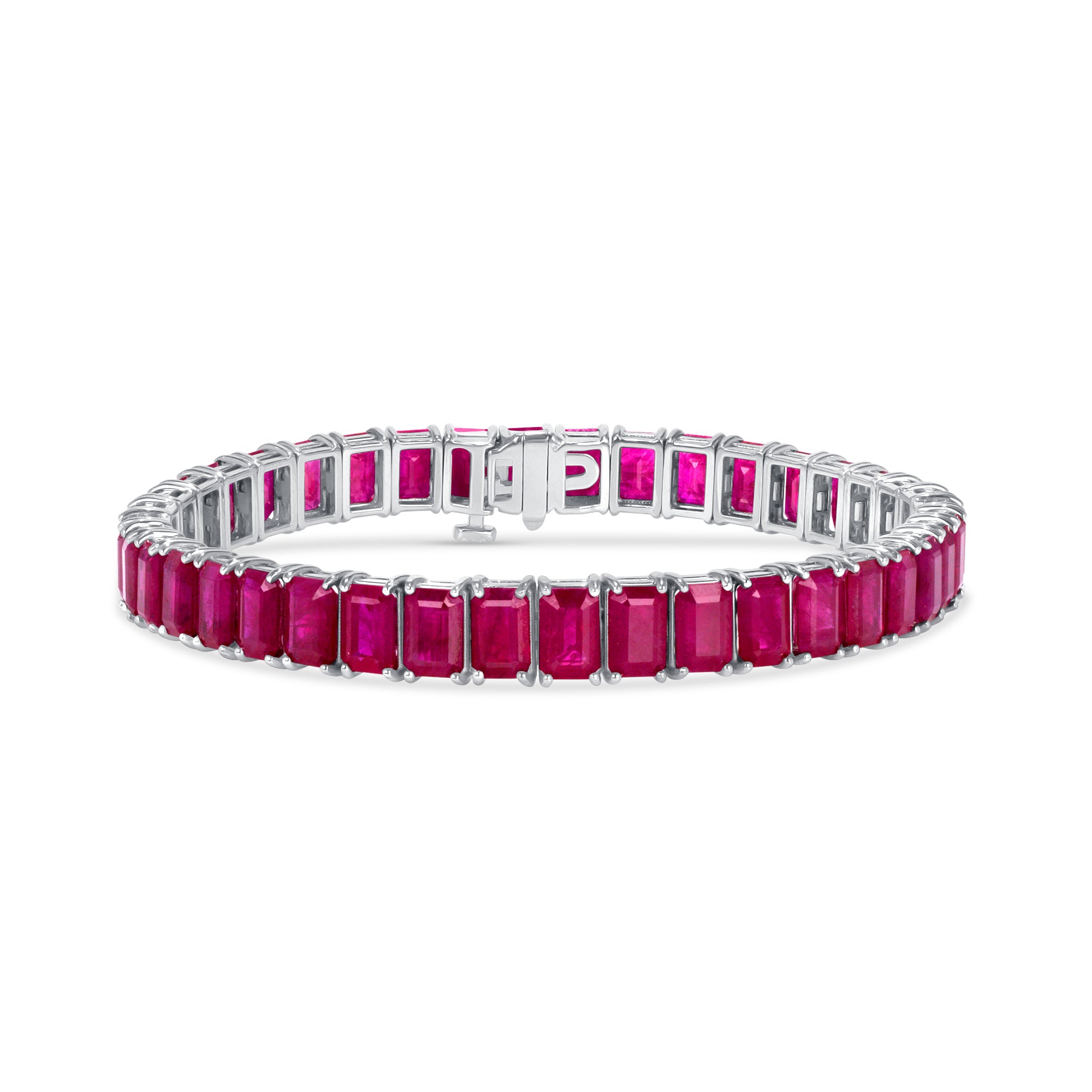 30CT Emerald Cut Burmese Ruby Tennis Bracelet