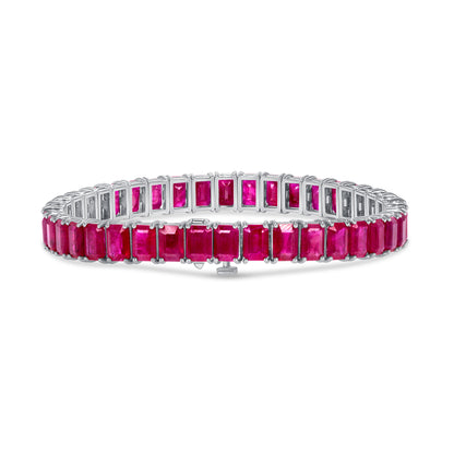 30CT Emerald Cut Burmese Ruby Tennis Bracelet