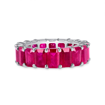 Emerald Cut Burmese Ruby Eternity Band