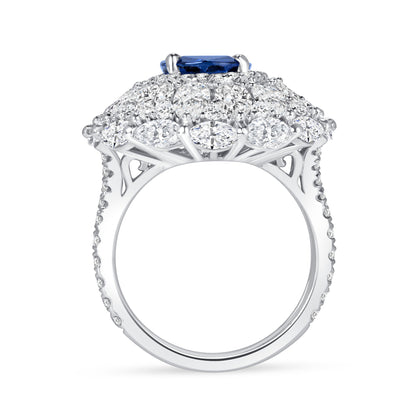 Oval Cut Sapphire &amp; Multi Halo Diamond Ring with Pavé Band