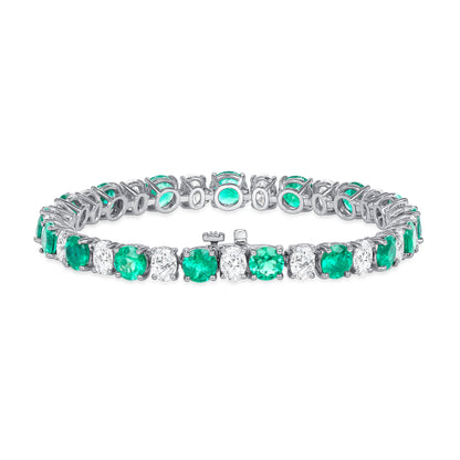 Round Brilliant Colombian Emerald and Oval Cut Diamond Bracelet