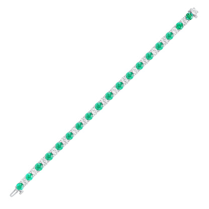 Round Brilliant Colombian Emerald and Oval Cut Diamond Bracelet