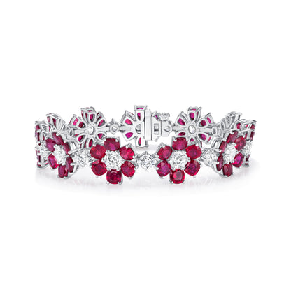 Ruby and Diamond Flower Bracelet