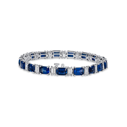 Alternating Emerald Cut Sapphire &amp; Diamond Tennis Bracelet