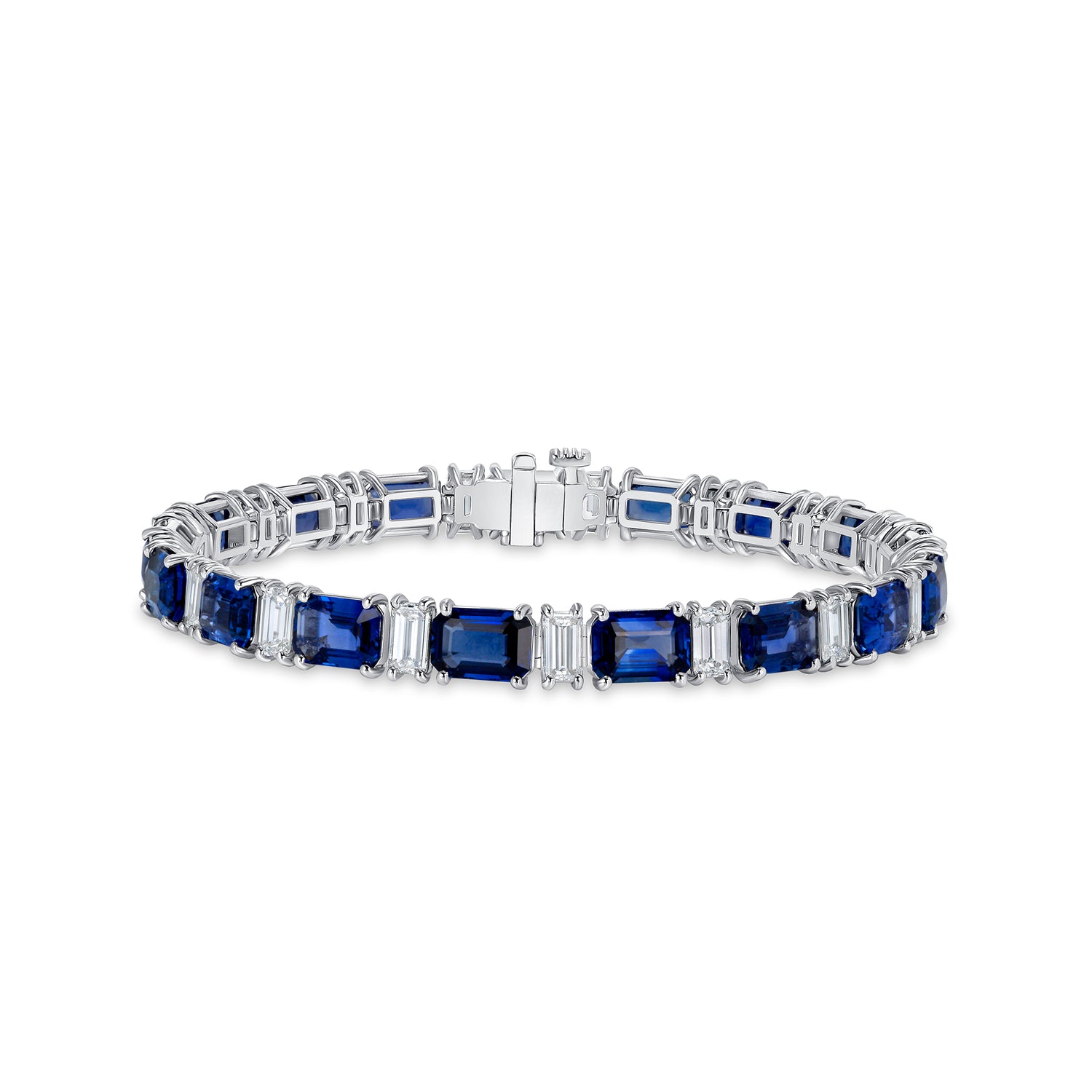 Alternating Emerald Cut Sapphire &amp; Diamond Tennis Bracelet