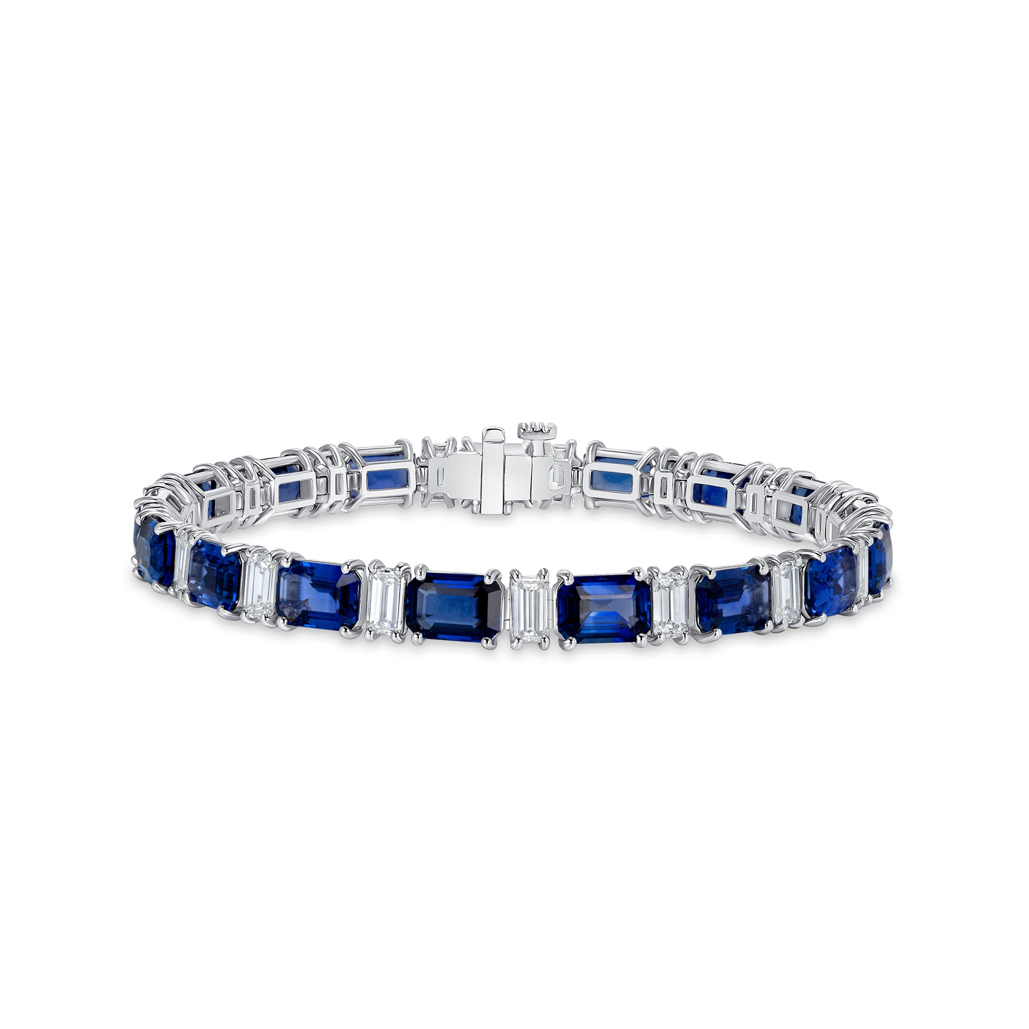 Alternating Emerald Cut Sapphire &amp; Diamond Tennis Bracelet