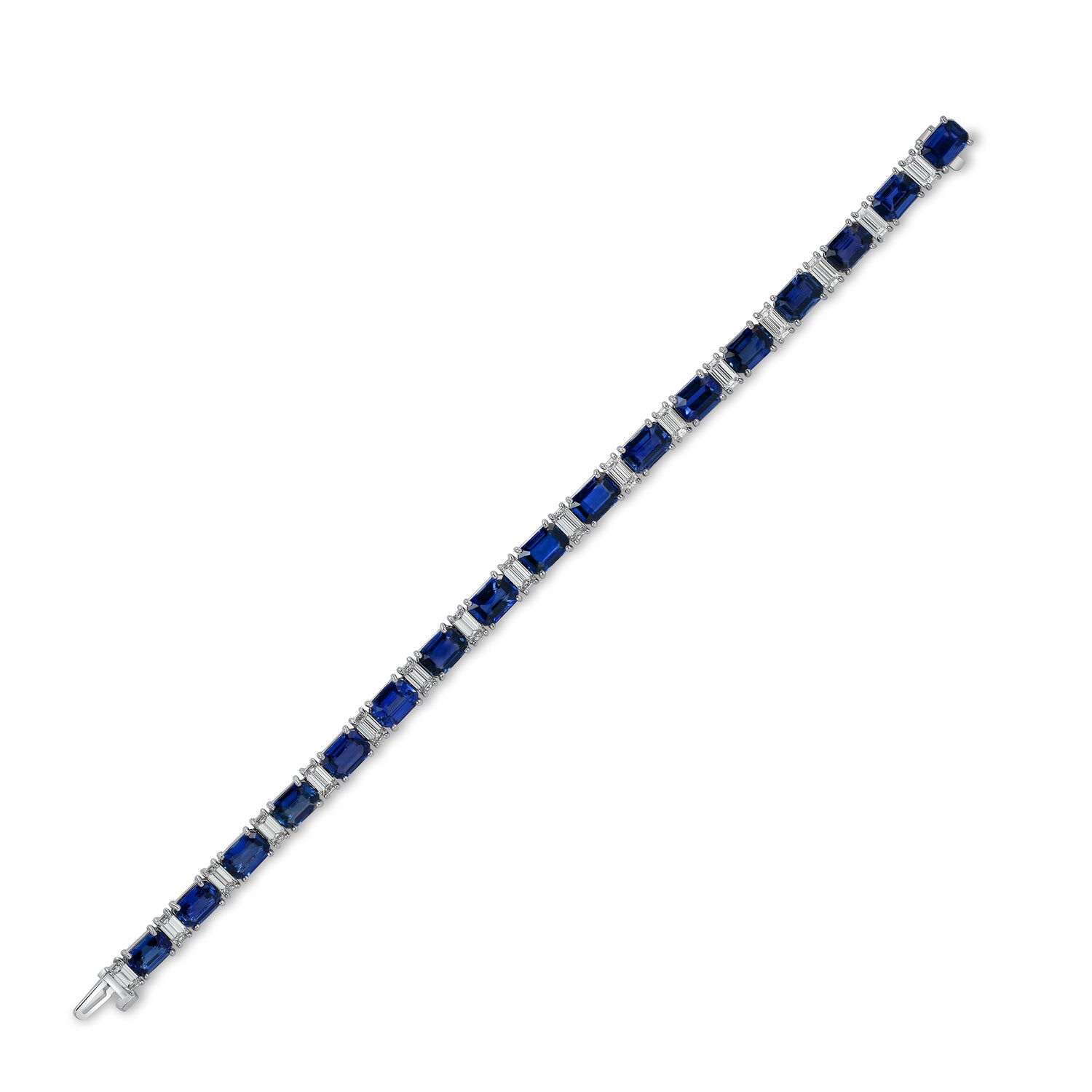 Alternating Emerald Cut Sapphire &amp; Diamond Tennis Bracelet