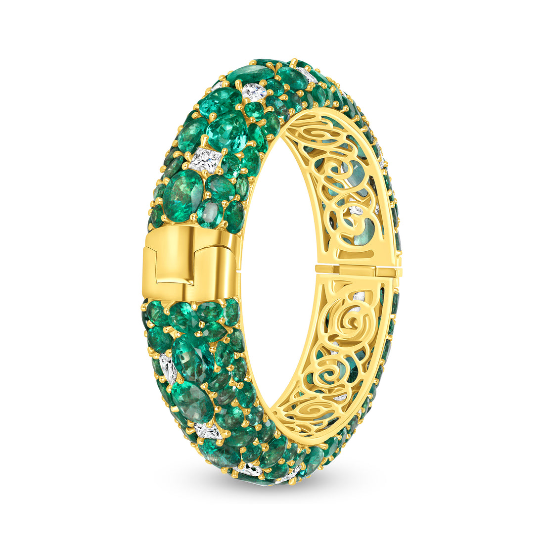 66 CT Mix Cut Emerald and Diamond Bangle