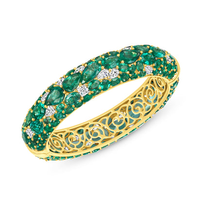 66 CT Mix Cut Emerald and Diamond Bangle