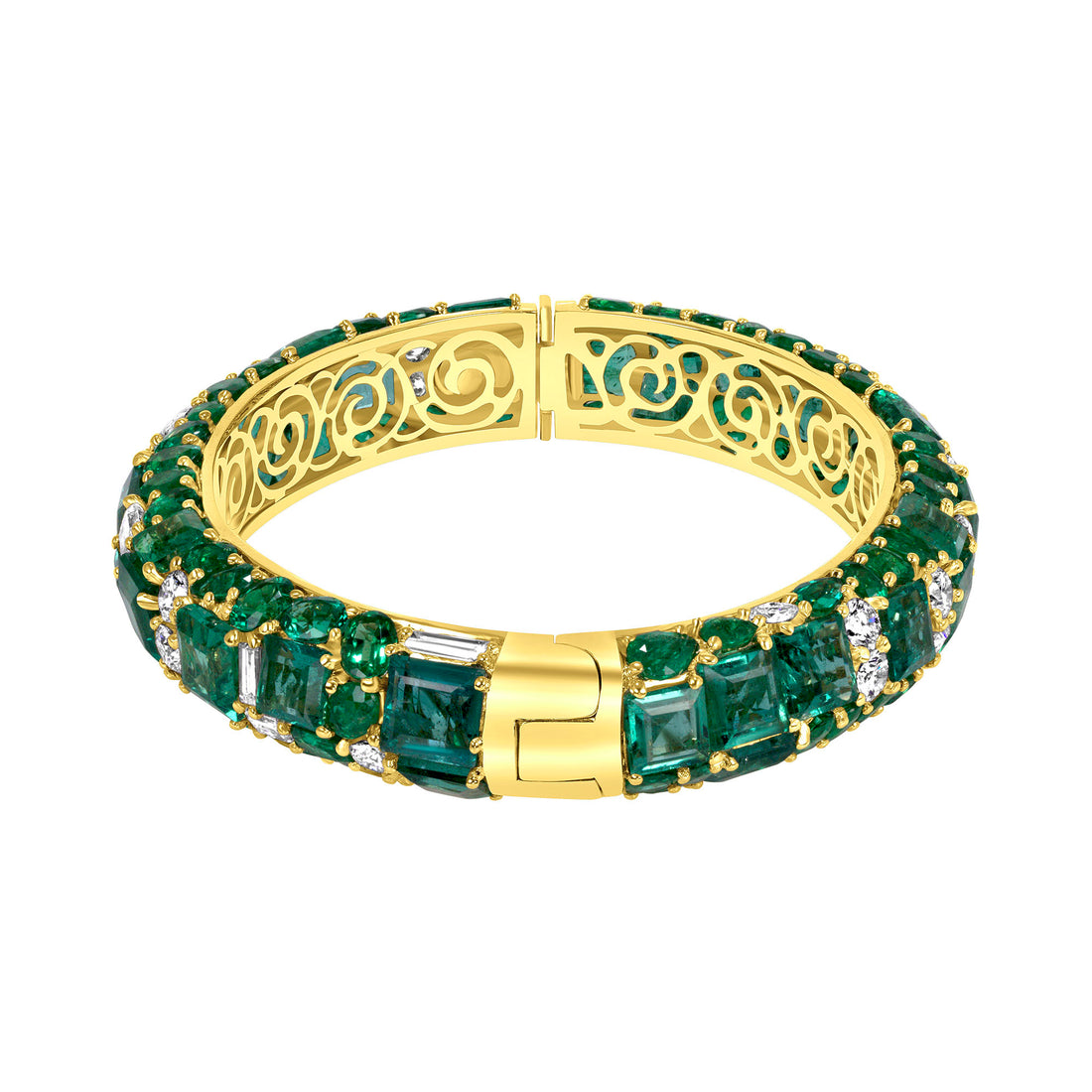 37.3CT Asscher Cut Emerald and Diamond Bangle