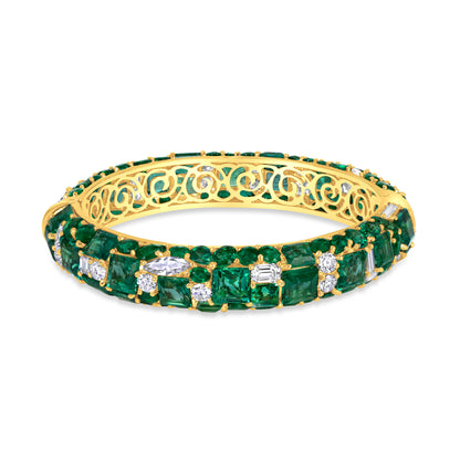 37.3CT Asscher Cut Emerald and Diamond Bangle
