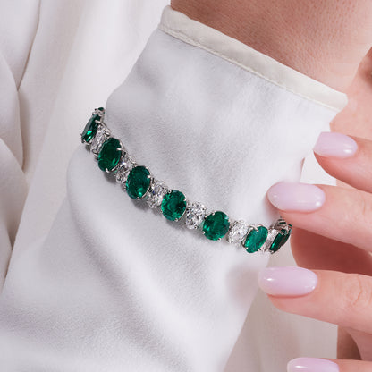 Oval Cut Colombian Emerald and White Diamond Bracelet