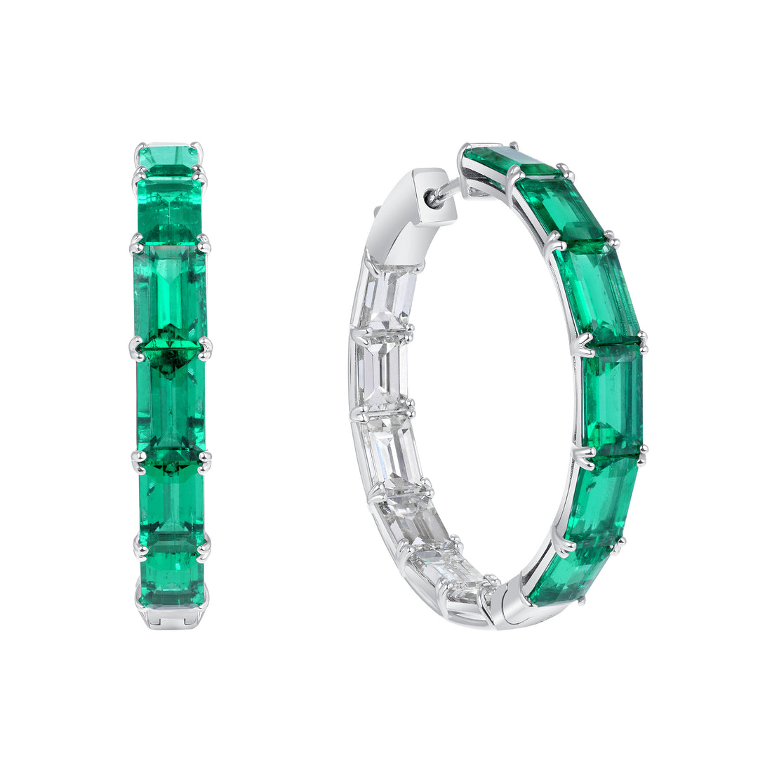 Emerald and Diamond Hoop Earrings